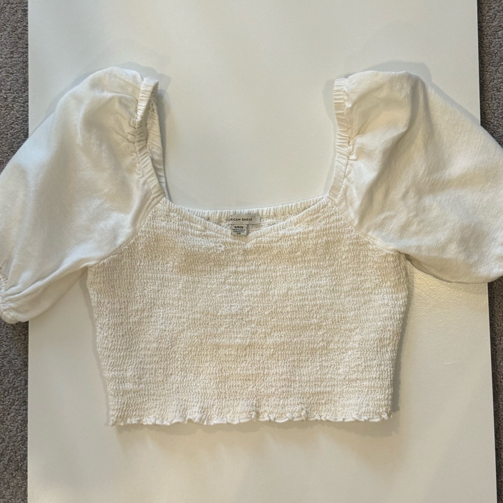 American Eagle White Puff Sleeve Top
